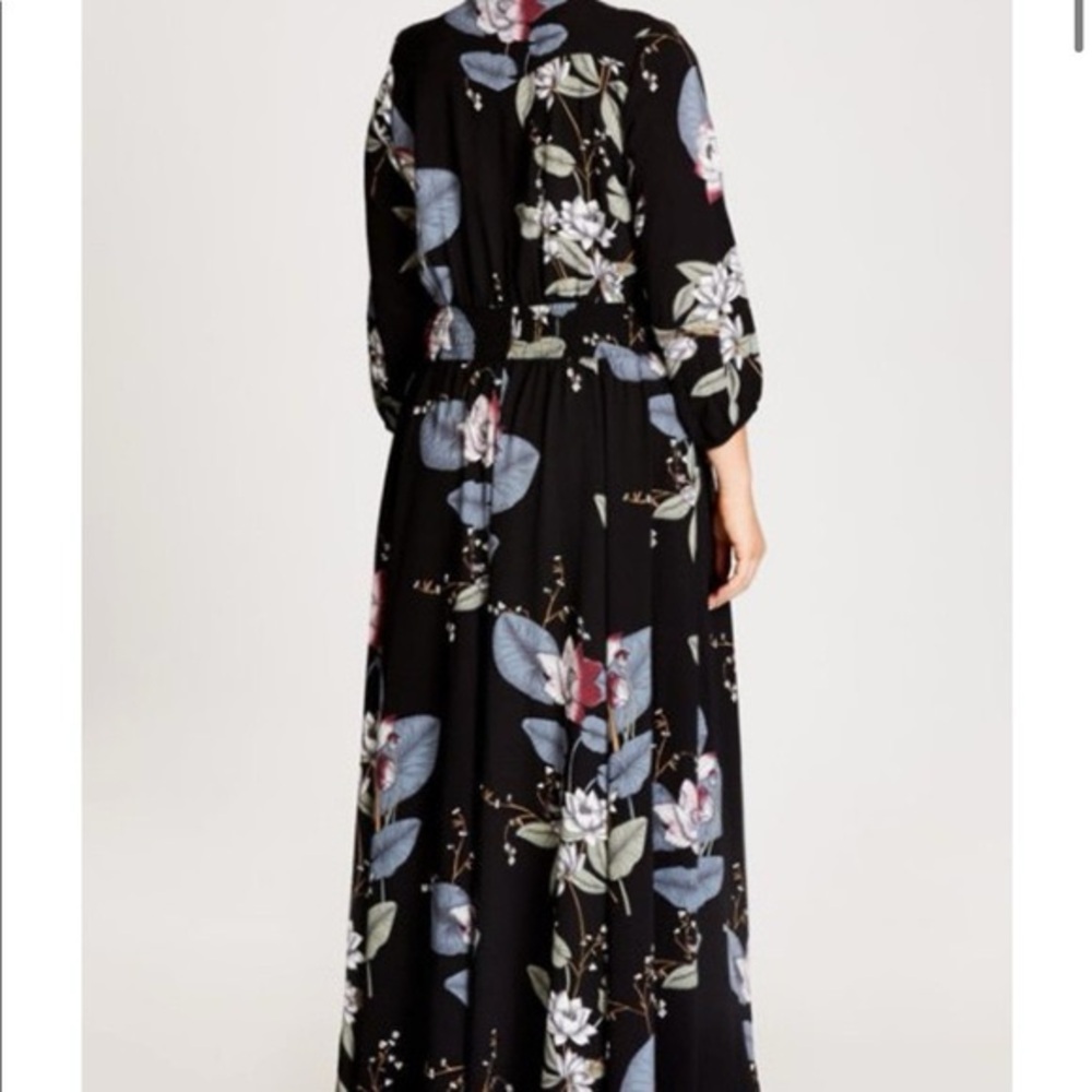City Chic Button Front Maxi black and Blue Floral Dress - Picture 10 of 12